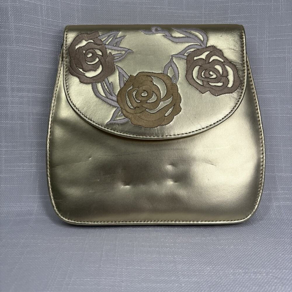 Vintage J. Renee Antique Gold Leather Shoulder Bag or Clutch Purse New *Defects